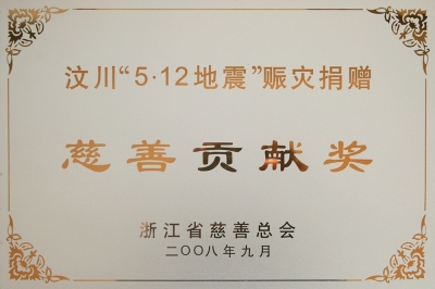 浙江省汶川512地动赈灾捐赠慈善孝顺奖